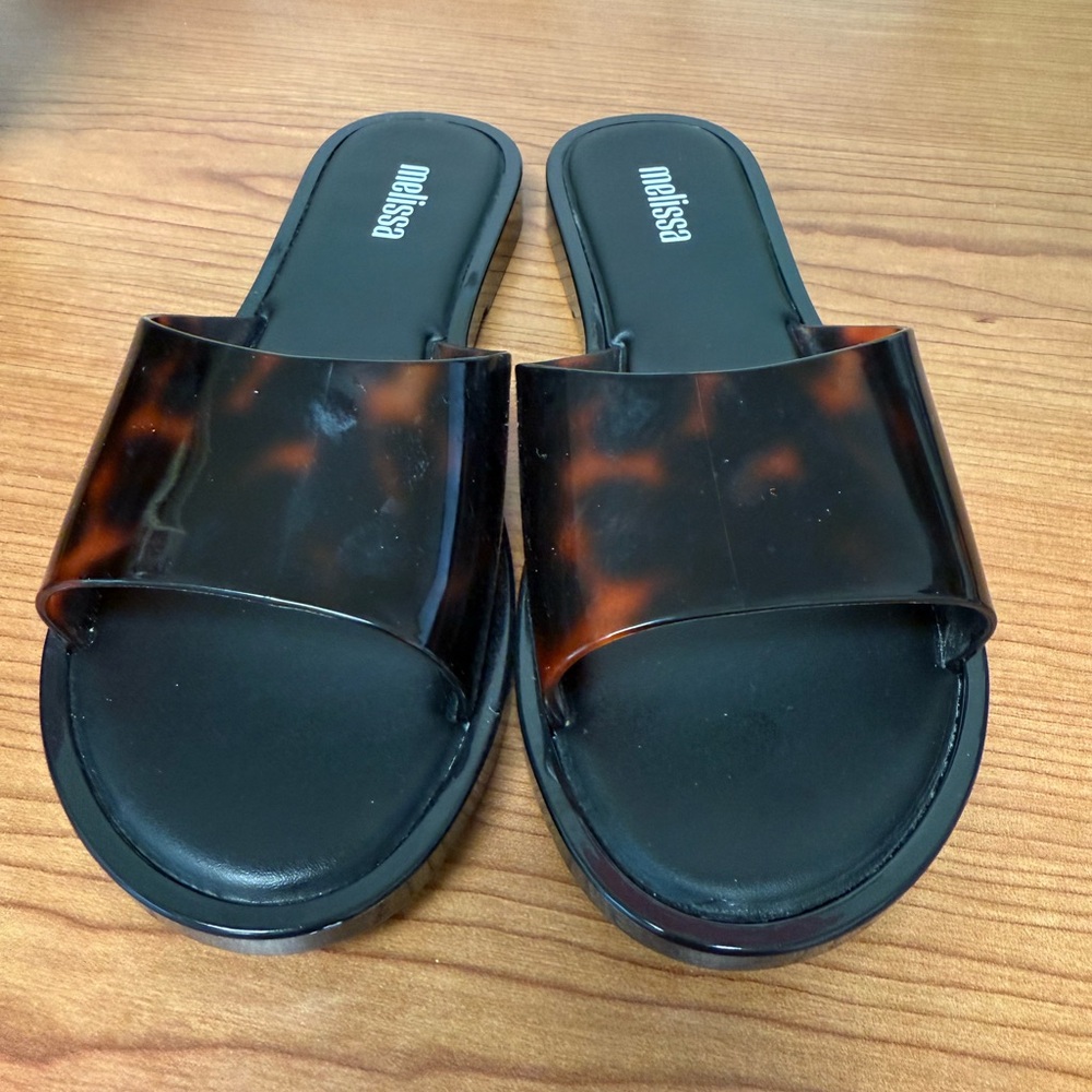 Melissa Brown and Black Slide Sandals